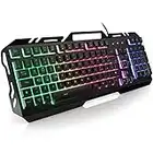 WisFox Tastiera Gaming Rainbow LED Retroilluminata Tastiera da Gaming Cablata in Metallo con Funzione Antispruzzo &19 Tasti Anti-Ghosting, QWERTY Layout, Windows/Laptop/PC (Nero)