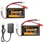 7.4V 1200mAh Lipo Battery 2S 35C SCX24 Lipo Batteries with PH2.0&JST Plug Rechargeable Lithium Battery with 2 in 1 USB Charger for WLtoys A949 A959 A969 A979 K929 and Most 1/10 1/16 1/18 1/24 RC Cars