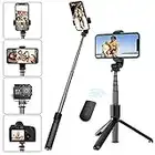 Selfie Stick Tripod with Removable Wireless Bluetooth Remote Shutter Compatible,Lightweight Extendable Aluminum Pocket Selfie Stick for iPhone 11/XR/X/8/8P/7/7P Android Phone，Gopro,Webcam and Camera