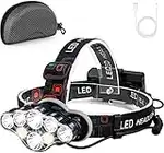 LED Head Torch, Rechargeable Super Bright Headlamp , 18000 Lumen Light Flashlight with White Red Lighting 8 Modes Waterproof Headlight for Outdoor Fishing Camping Running Hiking and Working