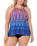 Miraclesuit Women's Plus Size Swimwear Vesuvio Peephole High Neckline Soft Cup Tankini Top with Adjustable Straps, Multi, 20W