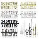 VEGCOO 9 Stück Uhrenziffer Kit Uhrenzubehör Set Uhren Digitalkarten Römische Ziffern Zahlen Uhrzeiger in Gold Silber Und Schwarz Dreifarbig Uhrenzubehör DIY