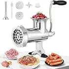 Huanyu Meat Grinder Manual Stainless Steel Meat Mincer Sausage Stuffer Filler Handheld Meat Ginding Machine Multifunctional Attachments Household for Chicken,Beef,Small Bone,Chili NO10