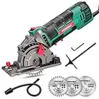 Mini Circular Saw, HYCHIKA Circular Saw with 3 Saw Blades, Scale Ruler, 500W Pure Copper Motor, 4500RPM Ideal for Wood, Soft Metal, Tile and Plastic Cuts