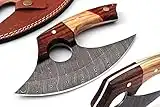 Bushcraft Custom Handmade Damascus Steel Ulu Knife - Best Alaskan Damascus Ulu Knife With Sheath - Multi-Purpose Damascus Knives For Skinning, Hunting, Chopping, (Rose Wood & Olive)