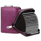 Goopai RFID 20 Card Slots Credit Card Holder Genuine Leather Accordion Card Case Small Wallet for Women or Men with Zipper (Purple)