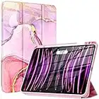 ZtotopCases Case for iPad Pro 11 inch 4th/3rd/2nd/1st Generation 2022/2021/2020/2018 with Pencil Holder,Shockproof Protective Slim Trifold Stand Smart Cover with Auto Sleep/Wake,Marble Pink