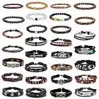 LOLIAS 30Pcs Lederarmbänder Set für Herren Damen Coole Geflochtene Lederarmband Stapel Ethnische Holzperlen Boho Tribal Wrist Cuff Armbänder Set Einstellbar