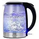 COSORI Electric Kettle Glass, Fast Boil Quiet, 3000W 1.5L with Blue LED, Stainless Steel Filter, Boil-Dry Protection, Black, BPA Free