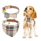 BINGPET 2 Pack Adjustable Bowtie Small Dog Collar and Plaid Bandana Collar with Bell for Puppy Dogs Cats