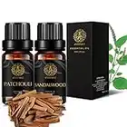 Aromatherapy Sandalwood Essential Oil Set for Diffuser, 100% Pure Patchouli Essential Oil Kit for Humidifier, 2x10ml Therapeutic Grade Essential Oils Set-Sandalwood Oil,Patchouli Oil for Home Massage