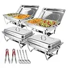 Snowtaros 4 Pack 8QT Chafing Dish Buffet Set, Stainless Steel Food Warmer Set, Rectangular Buffet Server with Tongs & Spoons for Parties, Catering, Banquets, Events (Half Size)