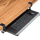 BONTEC Under Desk Keyboard Tray, Pull Out Keyboard Tray with C Clamp, 650x300 mm Computer Drawer for Typing, Perfect for Home or Office