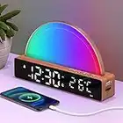 Réveil Lumineux, Lampe de Réveil avec Simulation de Lever du Soleil, Snooze/6 Sonneries/10 Sons de Sommeil/Minuterie/Affichage Température, Lampe Atmosphère avec 7 Couleurs Changeantes, Port de Charge