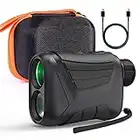 Laser Range Finder 900 Yard, RangeFinder 7X with Pin/Range/Speed/Scanning Model, USB Charging Cable, Wrist Strap, Carrying Case, 1/4'' Mounting Thread for Golf, Hunting, Hiking, Outdoor Using