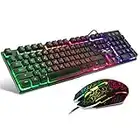 BAKTH Gaming Tastatur und Maus Set, LED Hintergrundbeleuchtung QWERTY US Layout, Regenbogen Farben Beleuchtete USB Wasserdicht Tastatur und Maus mit 2400 DPI für Pro PC Gamer