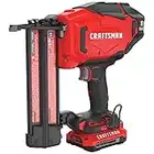 CRAFTSMAN V20 Brad Nailer, Cordless, Drives 18GA Finish Nails, Tool-Free Jam and Stall Settings, Battery and Charger Included (CMCN618C1),Red, Black