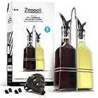 Zeppoli Oil and Vinegar Bottle Set with Stainless Steel Rack and Removable Cork – Dual Olive Oil Spout – Olive Oil Dispenser, Olive Oil Bottle and Vinegar Bottle Glass Set (5 oz)