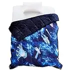 Topblan Kids Fleece Weighted Blanket 3lbs for Toddlers, Ultra Soft Flannel with Cute Cartoon Prints, Plush Fuzzy Warm Coral Velvet Throw Blanket, 36"x48", Spaceship