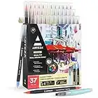 ARTEZA Real Brush Pens, 36 Dual-Tip Watercolor Markers, Easy-to-Blend Water-Based Ink, 1 Water Brush Pen, Art Supplies for Illustrating and Calligraphy