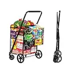 Goferoy Jumbo Shopping Cart for Groceries Holds up to 115L/200Ibs,with 360°Rolling Swivel Wheels Utility Cart, Double Basket Design,Foldable and Easy to Carry, Saving Space,Grocery Cart on Wheels
