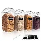 Vtopmart Cereal Storage Container Set, BPA Free Plastic Airtight Food Storage Containers 135.2 fl oz for Cereal, Snacks and Sugar, 4 Piece Set Cereal Dispensers with 24 Chalkboard Labels, Black