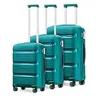 Kono Set de 3 Pièces Valise Rigide en Polypropylène Légere à 4 roulettes avec Serrure TSA Intégré Ensembles de Bagages 55/65/76cm