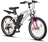 Licorne - Mountain bike per bambini, uomini e donne, con cambio a 21 marce, Bambini, bianco/rosa, 20