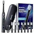 Electric Toothbrush for Adults and Kids, Etekcity Sonic Rechargeable 2 Minutes Smart Timer, 8 Soft High-Density Brush Heads with 5 Modes & Travel Case, Black