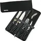 Chef Knife Bag Travel Folder Knife Case | 4 Pockets for Knives & Kitchen Tools | Special Slot for Honing Rod | Camp Chef Accessories | Durable Knife Holder for Chefs & Culinary Students (Black)