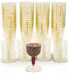 LATERN 50 Pezzi Bicchieri da Vino con Glitter Dorati, 170ml Bicchieri da Degustazione in Plastica Bicchieri da Vino per Feste con Stelo Riutilizzabili Tazze da Dessert per Whisky Champagne Birra