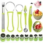 14 Pack Melon Baller Scoop Set - 4 in 1 Stainless Steel Fruit Tool Set Fruit Scooper Seed Remover with Fruit Vegetable Cutter Shapes Set Fruit Peeler for Fruit Slicer Dig Pulp Separator