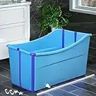 MAYQMAY Portable Bathtub, Collapsible Household Swimming Pool, 360°Long-Lasting Lock Temperature Bathtub with Water-Plug, for Twins or Adult, 38.6”W×19”D×22”H, Blue