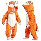 COOKY.D Infantile à Capuche Bébé Barboteuses Doux Flanelle Hiver Animaux Cosplay Costume Combinaison pour Bébés Filles Garçons, 6-12 Mois, Renard