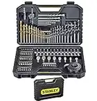 Stanley STA7205-XJ - Juego de Brocas (Taladro, Albañilería, Metal, Madera) Acero inoxidable, Negro, 100 Piezas