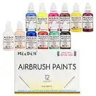 MEEDEN Set di 12 colori per aerografo, set di pittura aerografo, pronto a spruzzo, colori opachi e traslucidi, a base d'acqua, kit di vernice per principianti, hobbisti e artisti