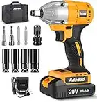 Adedad Cordless Impact Wrench 1/2 inch, 20V Brushless Impact Gun with Battery and Charger, High Torque 240 ft-lbs 3000 RPM Impact Wrench with 1-Hour Fast Charger, Led Light