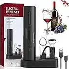 QSMYUYE Sacacorchos Eléctrico, USB Recargable Abridor de Vino Automatico Profesional 6 en 1 con Base, Cortacapsulas Botella, Vertedor de Vino, Tapón de Vino de Vacío