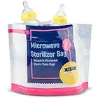 15 Pack Microwave Baby Bottle Sterilizer Bags - 300 Uses Per Pack - Travel Baby Bottle Cleaner Microwave Sterilizer Bag - Breast Feeding Baby Travel Accessories - Use with Soothers & Teethers