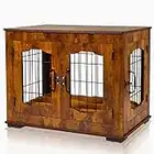 Dog Crate Furniture with Soft Bed, Calmbee Wooden Dog Kennel with Two Doors, End Table Dog House for Small/Medium Dog Indoor Use