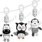 Black and White Stroller Toy, 3pcs Plush Animal Baby Hanging Rattle Toys Built-In Wind Chimes, Sound Paper, Bb Device, Sensory Educational Toy for Babies Boys and Girls from 0 - 12 Months