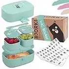 BJORKI® Bento Box für Kinder inkl. Bonus Namensticker - Auslaufsichere Lunchbox mit Fächern - Nachhaltige Brotdose Kinder für Kindergarten & Schule - Die Jausenbox für unterwegs.