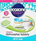 Ecozone Classic All-In-One Dishwasher Tablets, Effective Cleaning Formula Cuts Through Grease & Grime, Natural Vegan & Non Toxic Tabs, Plant Based Plastic-Free, Leaves No Residue (Box of 72 Capsules)