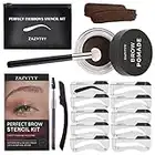 Bestauty Eyebrow Gel and Eyebrow Stencil Kit,Eyebrow Stamp Makeup Tools with 10 Reusable Eyebrow Stencils, Long Lasting,Waterproof,Smudge-proof,Perfect Brow Pomade Set for Beginner -Dark Brown