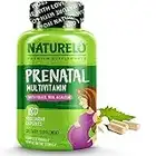 NATURELO Prenatal Multivitamin with Gentle Chelated Iron, Methyl Folate, Plant Calcium & Choline - Vegan, Vegetarian - Non-GMO - Gluten Free - 180 Capsules - 2 Month Supply