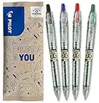 Pilot - 4 Pack B2P Ecoball 1.0 - Retractable Refillable Ballpoint Pen Made from Recycled Plastic - Begreen - Black, Blue, Red, Green - Medium Point 3131910583004