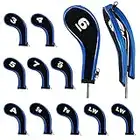 12 fundas para cabeza de golf, 3-9, Pw, Aw, Sw, Lw, cubierta de cabeza de cuña con etiqueta de número, accesorio de golf para hombres y mujeres (azul)