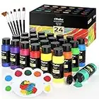 Craft Acrylic Paint Set, Ohuhu 24 Color Large Capacity (2oz) Acrylic Painting Bottles with 6 Brushes and Mixing Palette for Rocks, Canvas, Wood, Ceramic, Crafts, Paints for Students Kids Adults Peinture Acrylique