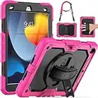 SEYMAC iPad 9th/ 8th/ 7th Generation Case 10.2" 2021/2020/2019, Full-Body Shockproof Heavy Duty Protective Case with Screen Protector, Rotating Stand/Handle/Shoulder Strap for iPad 10.2, Pink