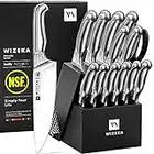 WIZEKA Kitchen Knife Set with Block, NSF Certified 15pcs German Steel 1.4116 Knife Block Set, Professional Chef Knife Set with Built-in Sharpener, Starry Sky Series